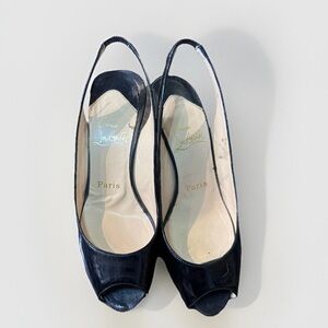 Christian‎ Louboutin Black Leather Peep Toe Slingback Sandals Size 37